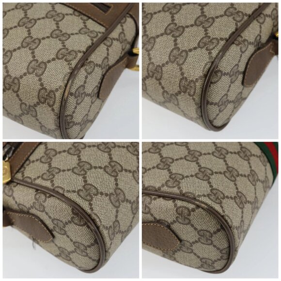 GUCCI GG Canvas Web Sherry Line Shoulder Bag PVC Leather Beige Red Auth 146142 - Picture 14 of 16